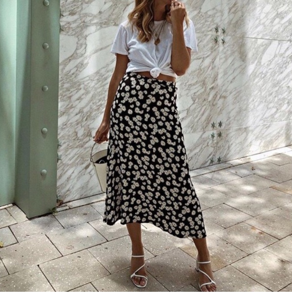 Reformation Bea Floral Print Crepe Midi Skirt